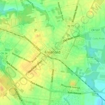 Carte topographique Freehold, altitude, relief