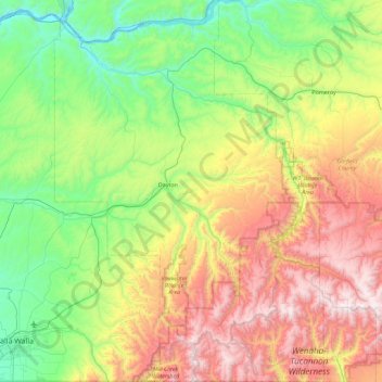 Carte topographique Columbia County, altitude, relief