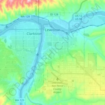 Carte topographique Lewiston, altitude, relief