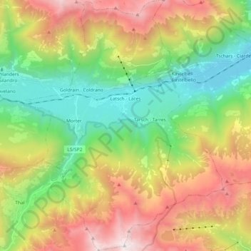 Carte topographique Latsch - Laces, altitude, relief