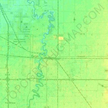 Carte topographique Moorhead, altitude, relief