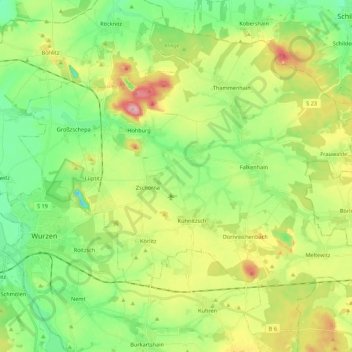 Carte topographique Lossatal, altitude, relief