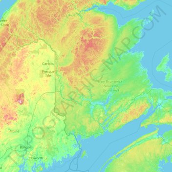 Carte topographique New Brunswick, altitude, relief