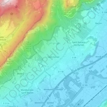 Carte topographique Saint-Ismier, altitude, relief