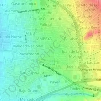 Carte topographique Parque de las Naciones, altitude, relief
