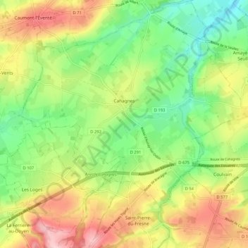 Carte topographique Cahagnes, altitude, relief