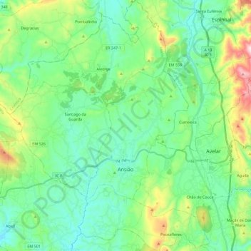 Carte topographique Ansião, altitude, relief