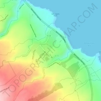 Carte topographique Honomu CDP, altitude, relief