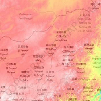 Carte topographique 锡林郭勒盟, altitude, relief