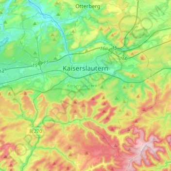 Carte topographique Kaiserslautern, altitude, relief