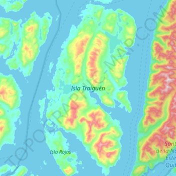 Carte topographique Isla Traiguén, altitude, relief