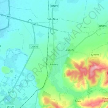 Carte topographique Biharia, altitude, relief