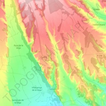 Carte topographique Saldaña, altitude, relief