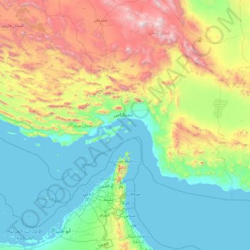 Carte topographique Hormozgan Province, altitude, relief