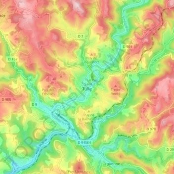 Carte topographique Tulle, altitude, relief