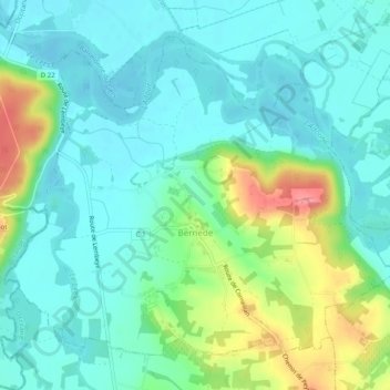 Carte topographique Bernède, altitude, relief