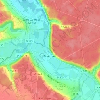 Carte topographique Montreuil, altitude, relief