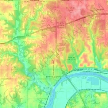 Carte topographique Bonner Springs, altitude, relief