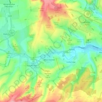 Carte topographique West Overton, altitude, relief