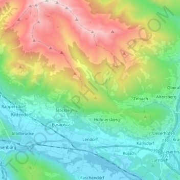 Carte topographique Lendorf, altitude, relief