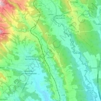 Carte topographique Lafnitz, altitude, relief