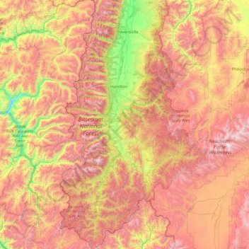 Carte topographique Ravalli County, altitude, relief
