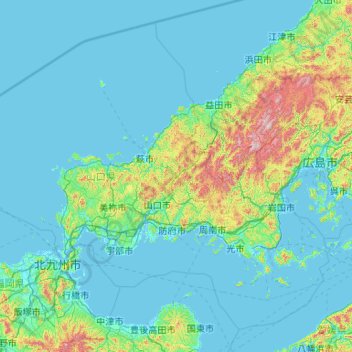 Carte topographique Préfecture de Yamaguchi, altitude, relief