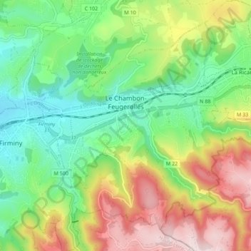 Carte topographique Le Chambon-Feugerolles, altitude, relief