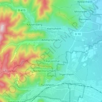 Carte topographique Ammerschwihr, altitude, relief