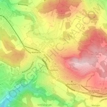 Carte topographique Zumikon, altitude, relief