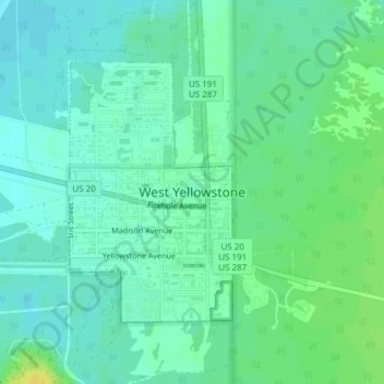 Carte topographique West Yellowstone, altitude, relief