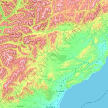 Carte topographique Hurunui River, altitude, relief