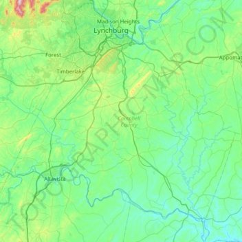 Carte topographique Campbell County, altitude, relief