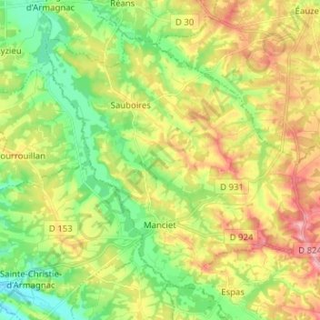 Carte topographique Manciet, altitude, relief