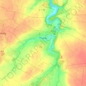 Carte topographique Thaon, altitude, relief