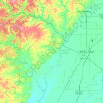 Carte topographique Lawrence County, altitude, relief