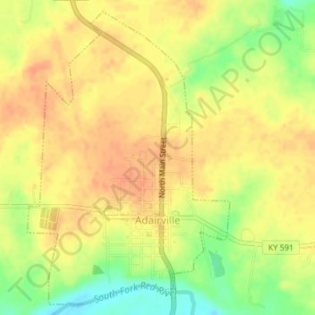 Carte topographique Adairville, altitude, relief