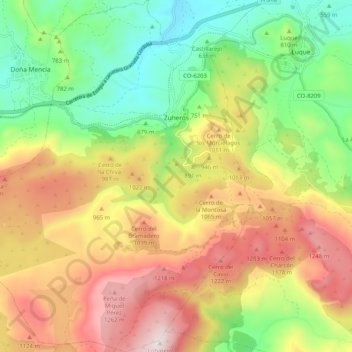 Carte topographique Zuheros, altitude, relief