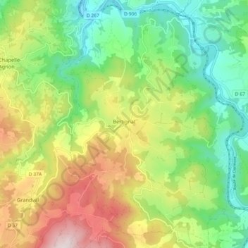 Carte topographique Bertignat, altitude, relief