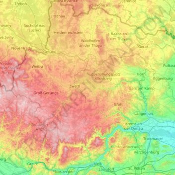Carte topographique Waldviertel, altitude, relief
