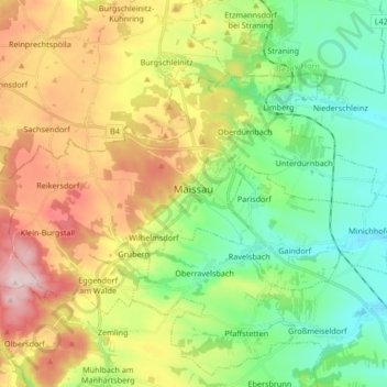 Carte topographique Gemeinde Maissau, altitude, relief