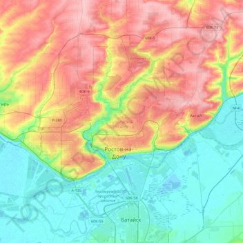 Carte topographique Rostov-on-Don, altitude, relief