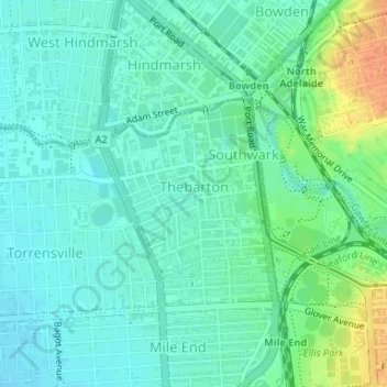 Carte topographique Thebarton, altitude, relief