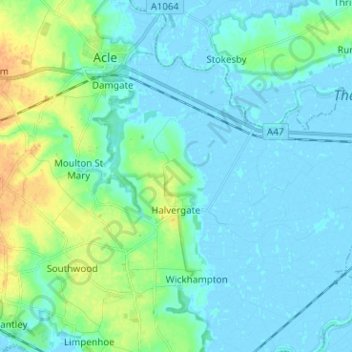 Carte topographique Halvergate, altitude, relief