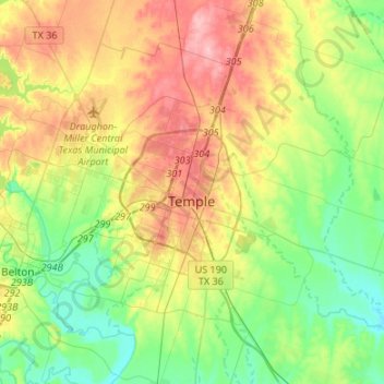 Carte topographique Temple, altitude, relief