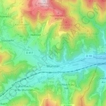 Carte topographique Munster, altitude, relief