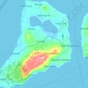 Carte topographique Pacijan Island, altitude, relief