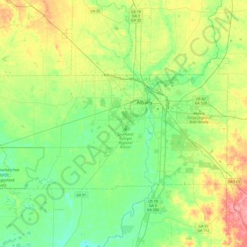Carte topographique Dougherty County, altitude, relief