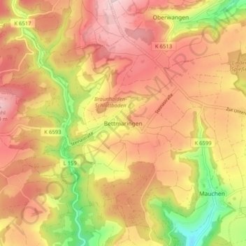 Carte topographique Bettmaringen, altitude, relief