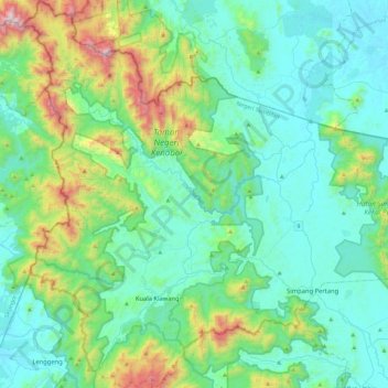 Carte topographique Jelebu, altitude, relief